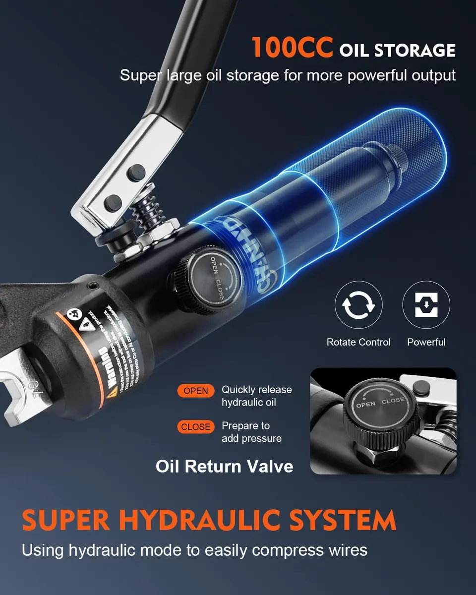 CHANHYD Hydraulic Crimping Tool and Cable Cutter, 10 Tons, 12 AWG to 00 (2/0) | 9 Dies Included - view 2