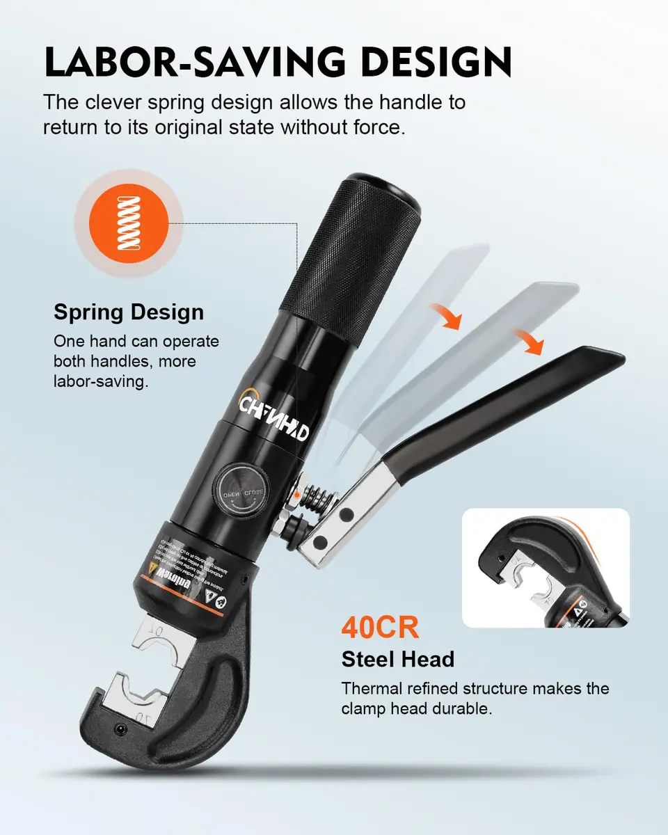CHANHYD Hydraulic Crimping Tool and Cable Cutter, 10 Tons, 12 AWG to 00 (2/0) | 9 Dies Included - view 3