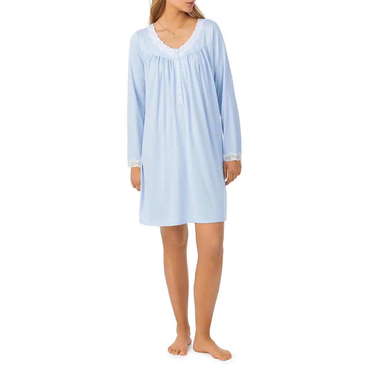 Eileen West Dream Sweater Knit Nightgown - Long Sleeve Blue | Breathable, Soft, Cozy, 36" - main product image