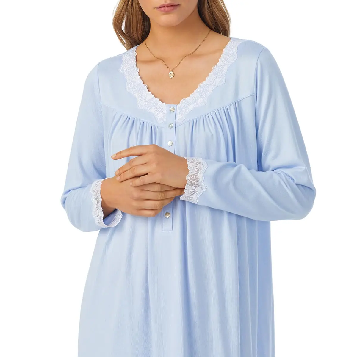 Eileen West Dream Sweater Knit Nightgown - Long Sleeve Blue | Breathable, Soft, Cozy, 36" - view 2