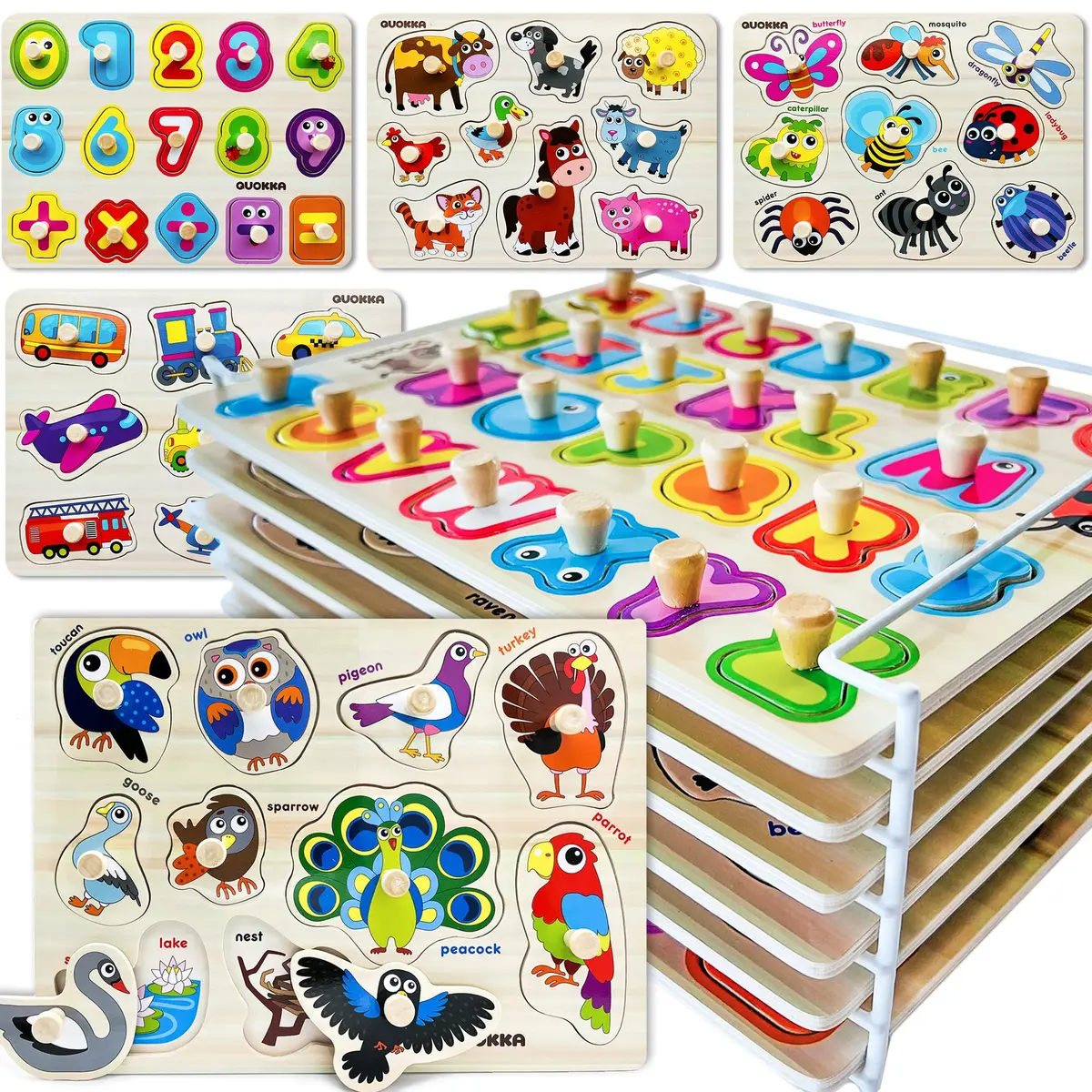 Quokka Wooden Puzzles for Toddlers 1-3 | Bright, Durable & Educational (6 Pack, Ages 2-4) - main product image