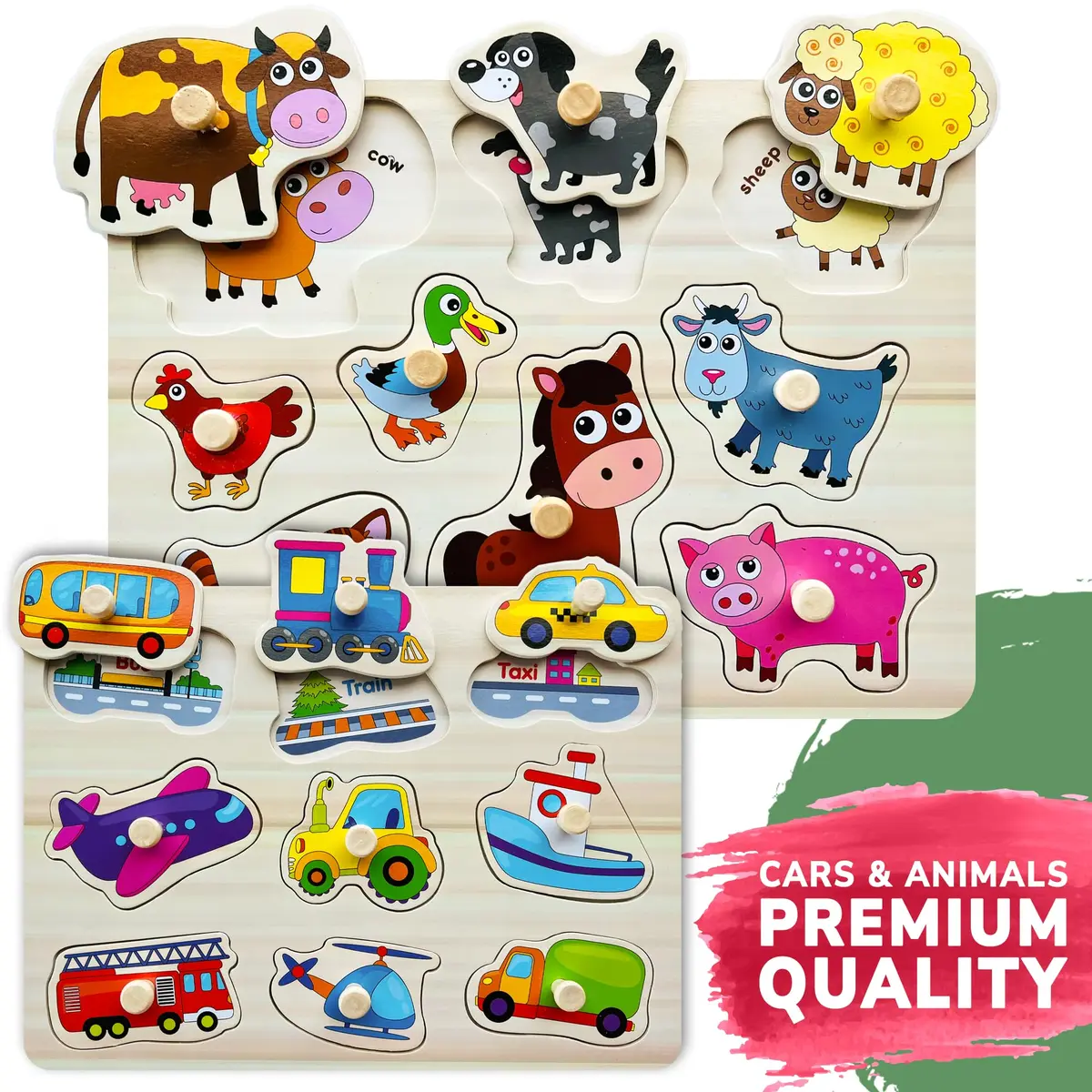 Quokka Wooden Puzzles for Toddlers 1-3 | Bright, Durable & Educational (6 Pack, Ages 2-4) - view 5