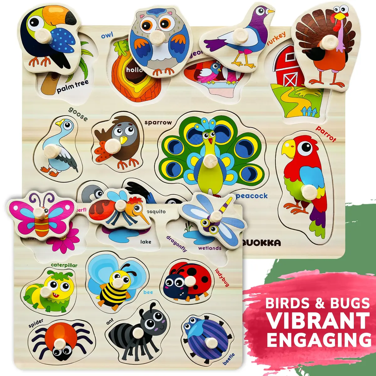 Quokka Wooden Puzzles for Toddlers 1-3 | Bright, Durable & Educational (6 Pack, Ages 2-4) - view 4