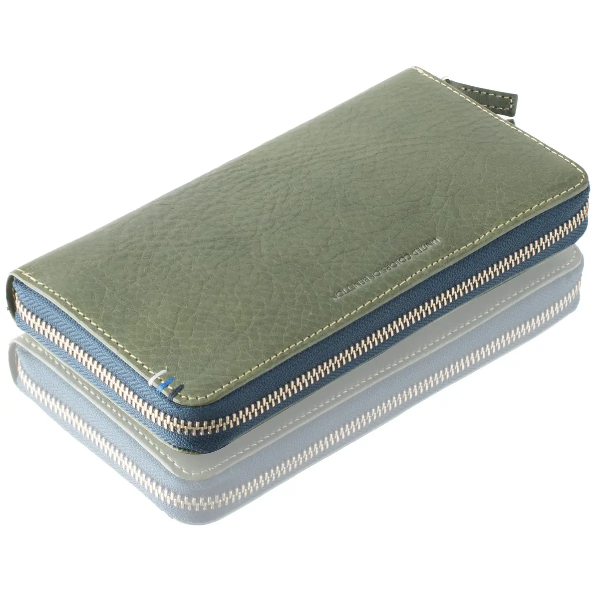 United Colors of Benetton Men's Leather Wallet, Green, W190/D100/H25 (mm) | Italian Oil Leather, Zipper Closure - main product image