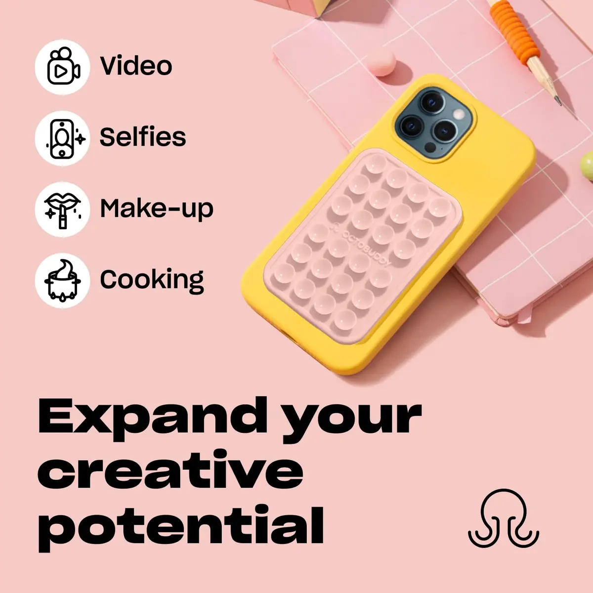 OCTOBUDDY Classic MAX Silicone Suction Phone Mount Chalk Pink | Hands-Free Content Creation & Selfies - view 5
