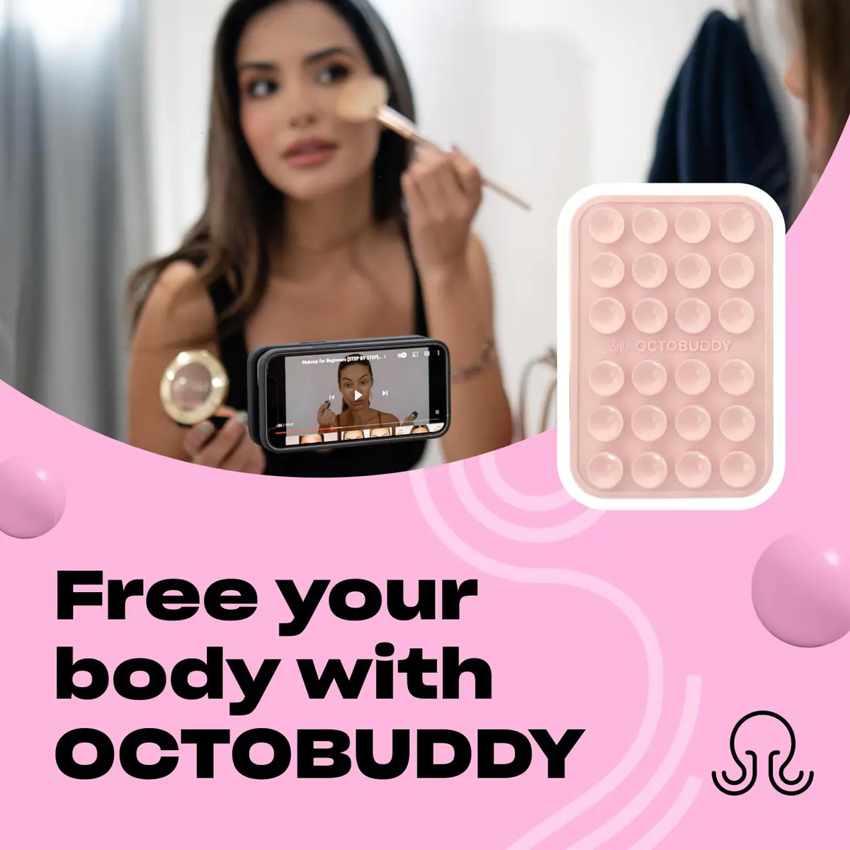 OCTOBUDDY Classic MAX Silicone Suction Phone Mount Chalk Pink | Hands-Free Content Creation & Selfies - view 3