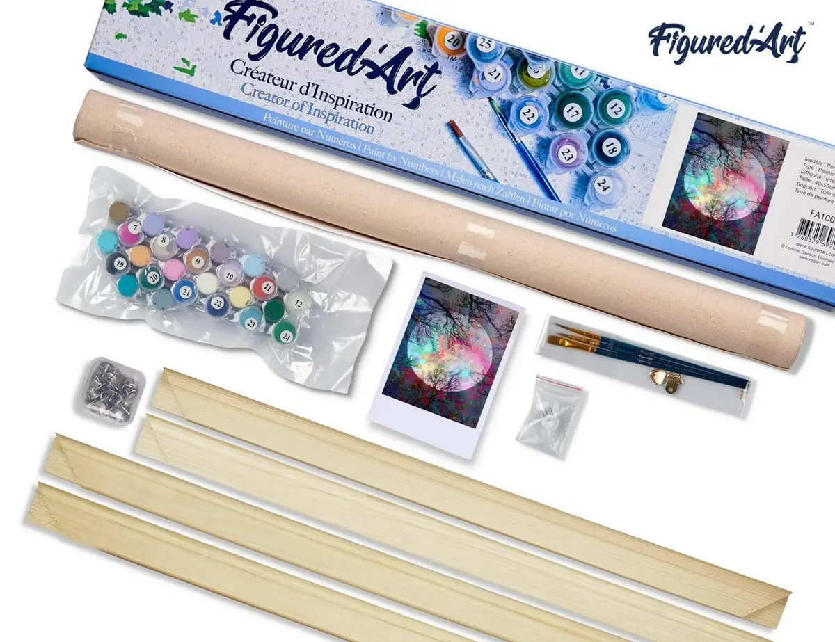 Figured'Art Paint by Numbers Kit for Adults Full Moon with Colourful Reflections 16"x20" | Relaxing Art Hobby with Premium Materials - view 5