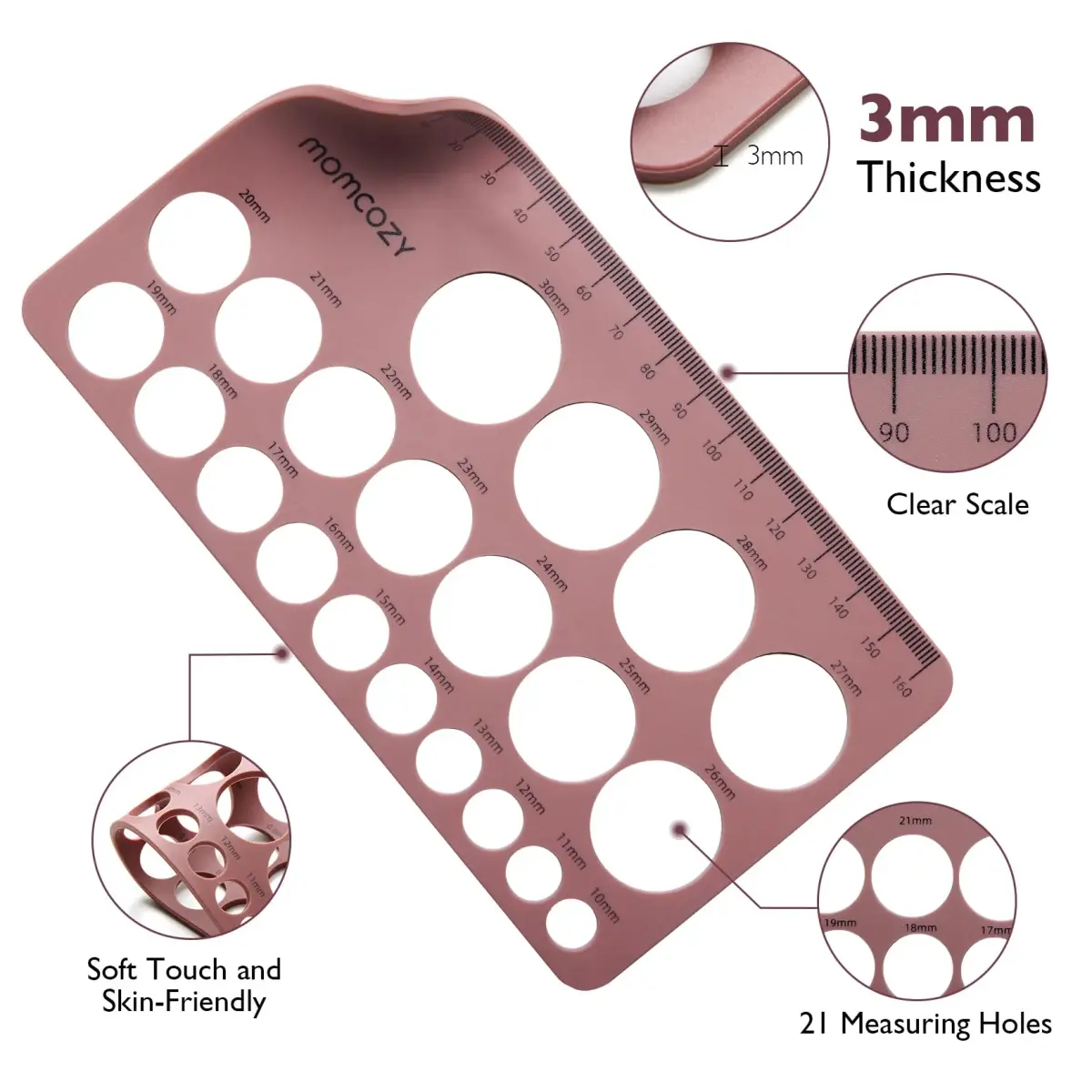 Momcozy Nipple Ruler for Flange Sizing, Silicone Measurement Tool 10-30mm | Essential for Breast Pump Fitting - view 2