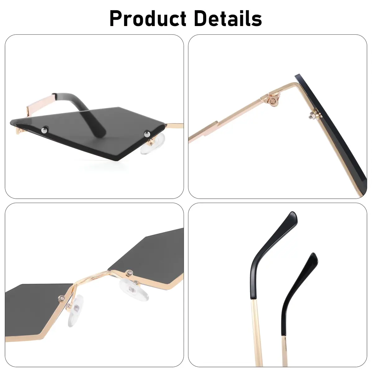 Dazzleimart Retro Diamond Shape Sunglasses for Men & Women | UV Protection Film, Metal Quadrilateral Frame, Unisex, 139mm Wide - view 4