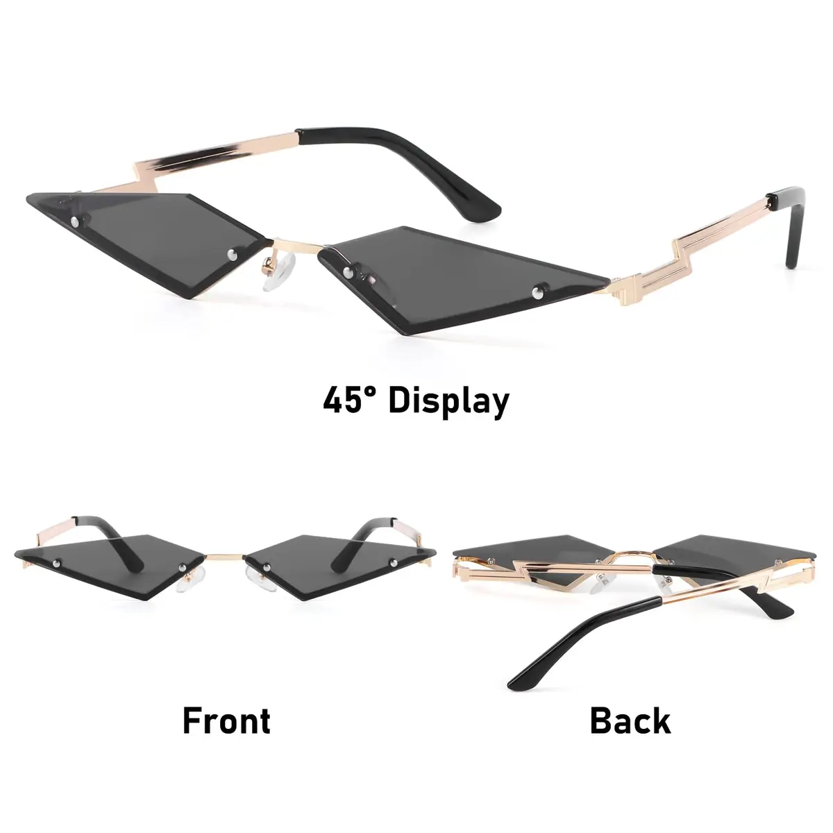 Dazzleimart Retro Diamond Shape Sunglasses for Men & Women | UV Protection Film, Metal Quadrilateral Frame, Unisex, 139mm Wide - view 2