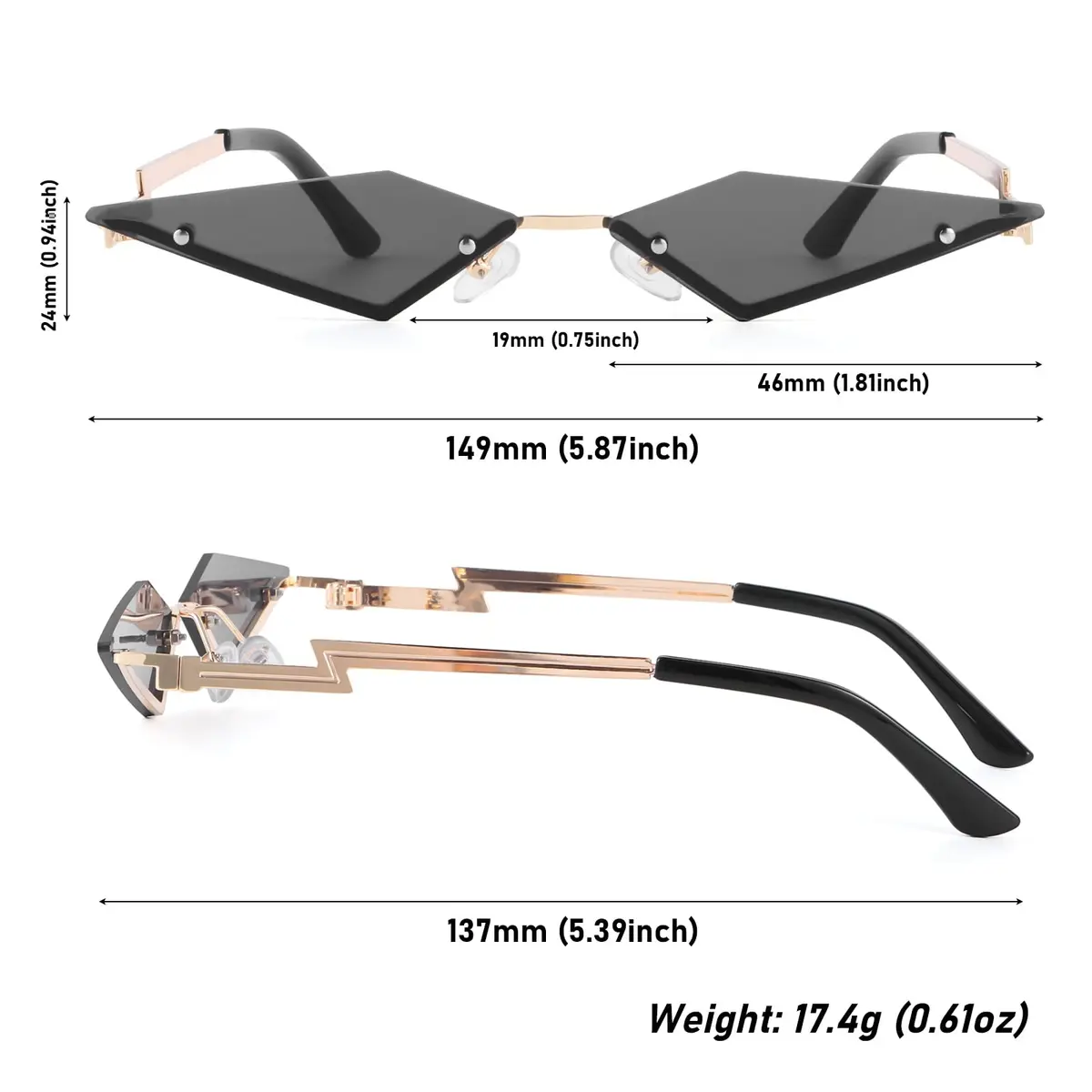 Dazzleimart Retro Diamond Shape Sunglasses for Men & Women | UV Protection Film, Metal Quadrilateral Frame, Unisex, 139mm Wide - view 3