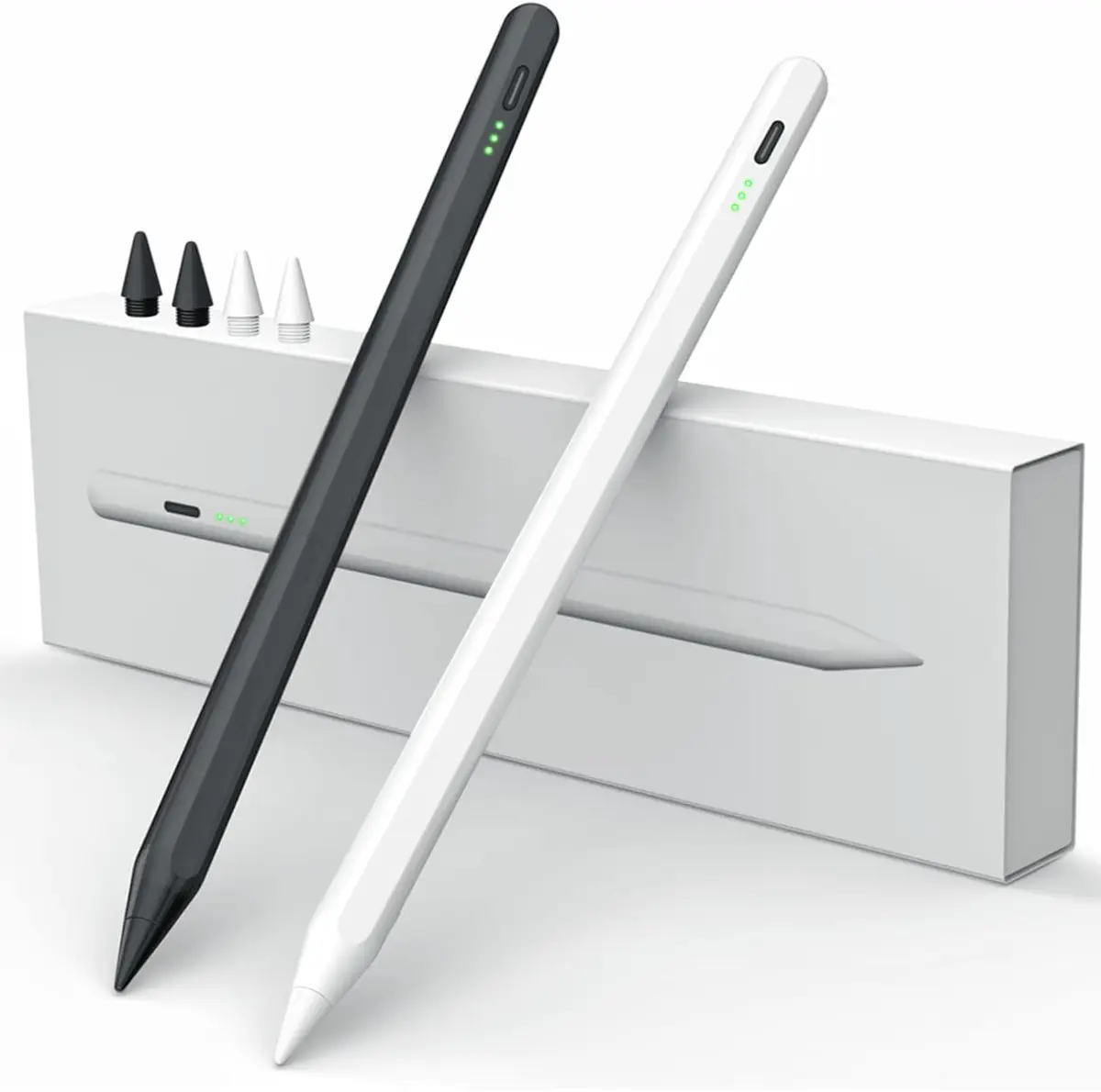 MEKO Active Stylus Pen for iPad with Palm Rejection & Tilt Sensor, 2-Pack (White/Black) | Fast Charging 13 Mins for 9 Hrs Use - main product image