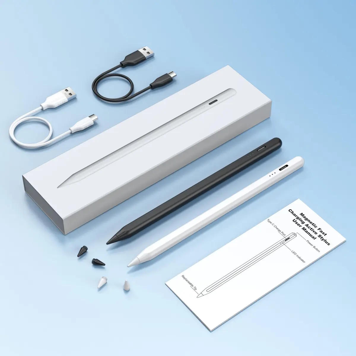MEKO Active Stylus Pen for iPad with Palm Rejection & Tilt Sensor, 2-Pack (White/Black) | Fast Charging 13 Mins for 9 Hrs Use - view 7