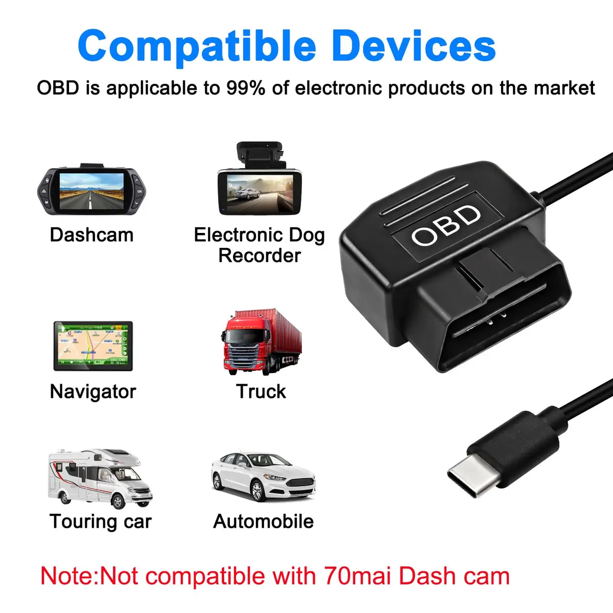 XMSJSIY OBD Power Cable for Dash Camera Type C OBD2 Power Adapter Hardwire | 3.5m, 5V/3A, Low-Voltage Protection - view 6