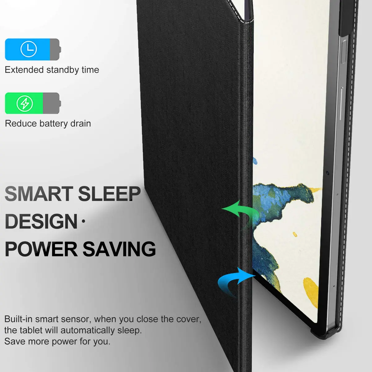 INFILAND Black PU Leather Case for Samsung Galaxy Tab S10 Lite/S10 FE/S9 FE 10.9 Inch & Tab S9 11 Inch with S Pen Holder | Auto Wake/Sleep - view 5