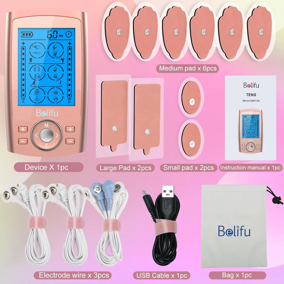 Belifu Dual Channel TENS EMS Unit 24 Modes Muscle Stimulator 0.29kg (10.3oz) | Pain Relief & Muscle Therapy - view 6