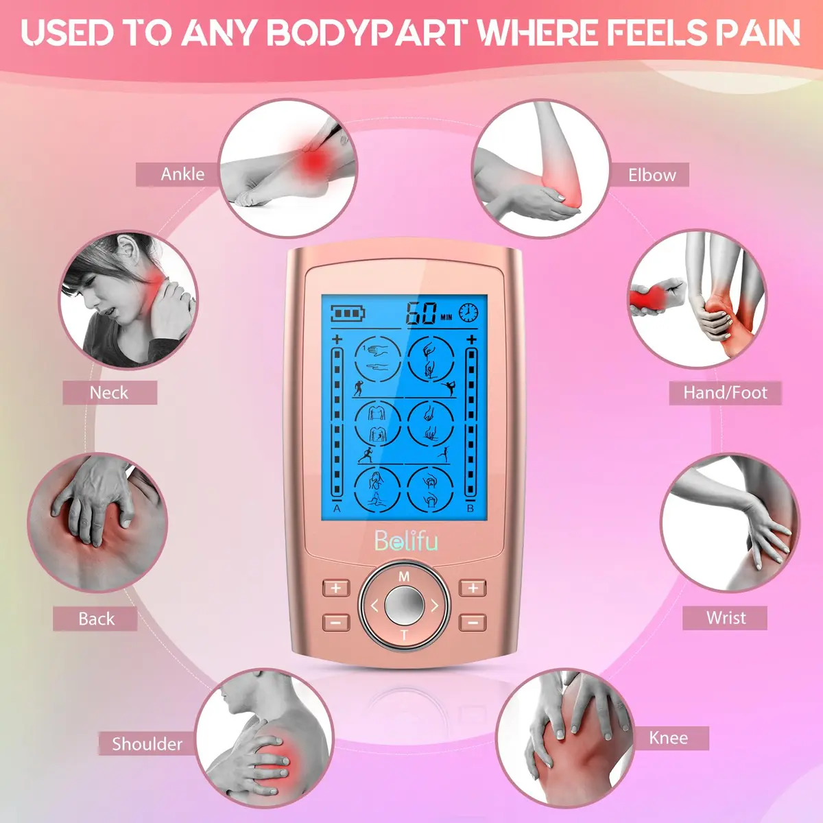 Belifu Dual Channel TENS EMS Unit 24 Modes Muscle Stimulator 0.29kg (10.3oz) | Pain Relief & Muscle Therapy - view 2