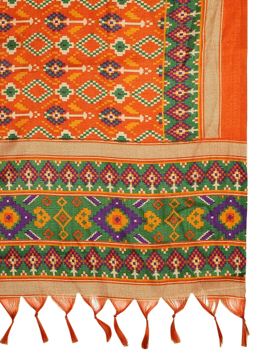 DUPATTA BAZAAR Women's Patola Printed Art Silk Dupatta 225 cm (7.38 ft) | Elegant Orange & Multi - view 5
