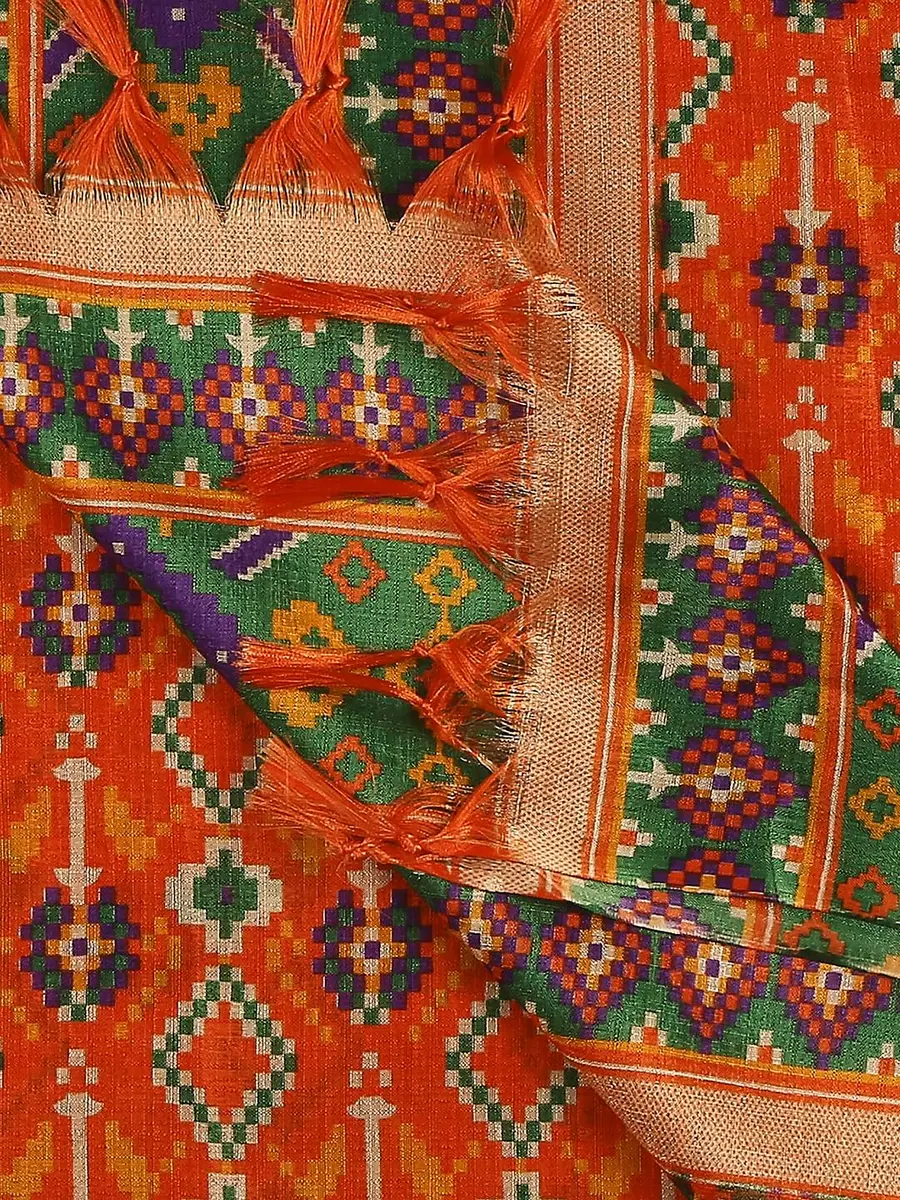 DUPATTA BAZAAR Women's Patola Printed Art Silk Dupatta 225 cm (7.38 ft) | Elegant Orange & Multi - view 6