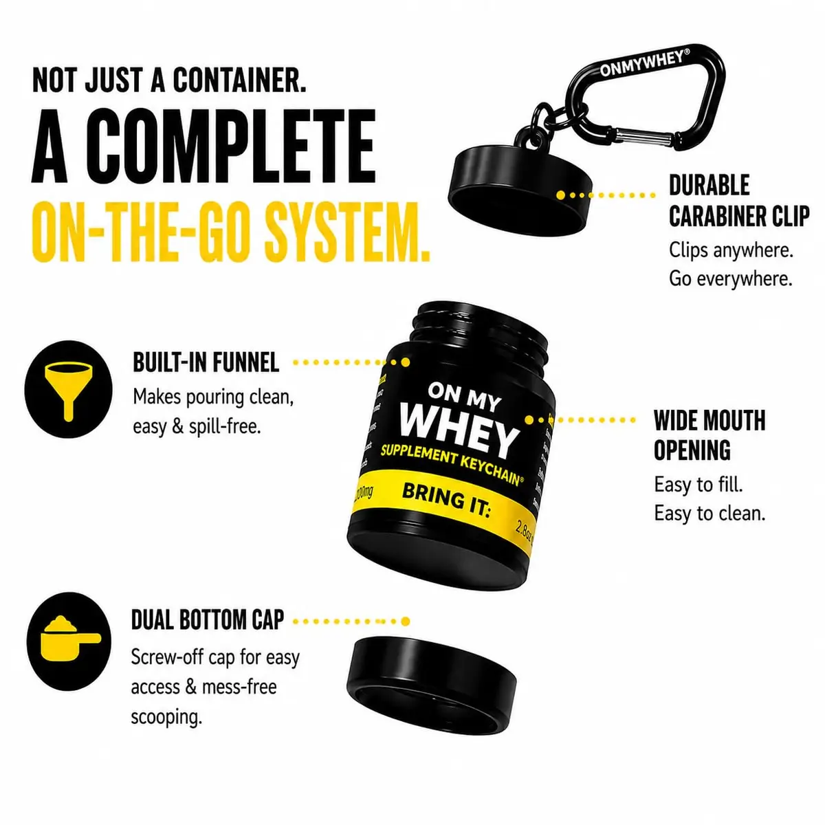 ONMYWHEY Double Scoop Protein and Supplement Keychain Funnel 180ml (6 oz) | BPA-Free, Spill-Proof Design - view 4