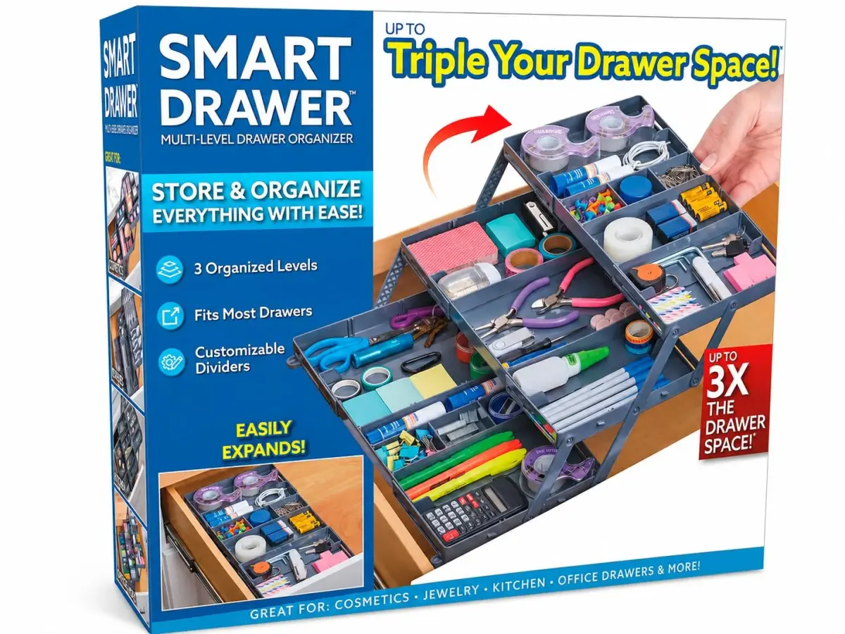 Ontel Smart Drawer Organizer with Adjustable Dividers | 21 Liters (7.75" x 9.8" x 2.75") - main product image