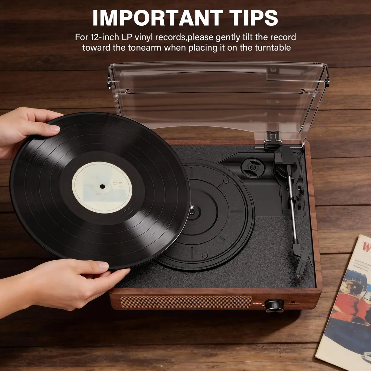 cotsoco Vinyl Record Player Turntable with Bluetooth & 2 Speakers | 3 Speed Portable Retro - view 6