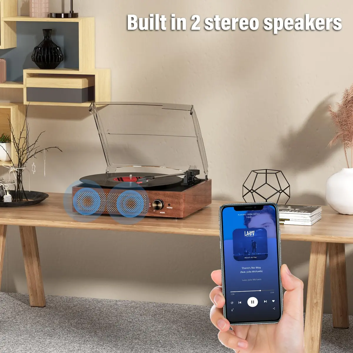 cotsoco Vinyl Record Player Turntable with Bluetooth & 2 Speakers | 3 Speed Portable Retro - view 7