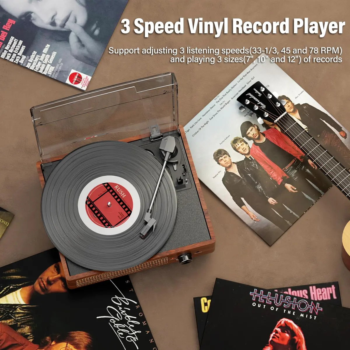 cotsoco Vinyl Record Player Turntable with Bluetooth & 2 Speakers | 3 Speed Portable Retro - view 8