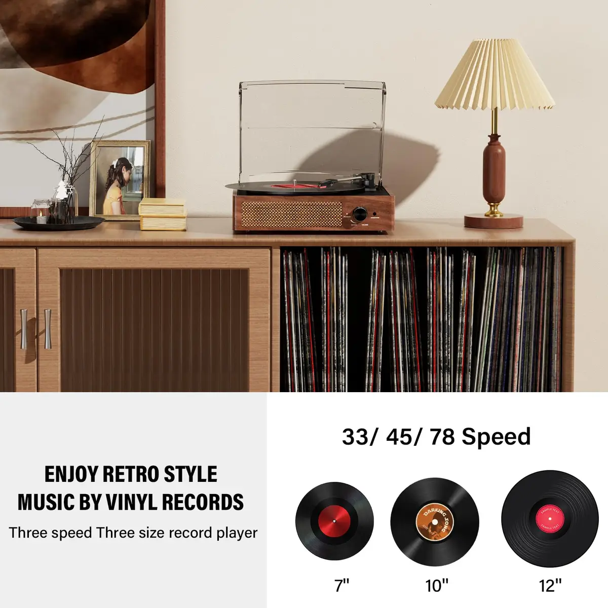 cotsoco Vinyl Record Player Turntable with Bluetooth & 2 Speakers | 3 Speed Portable Retro - view 5