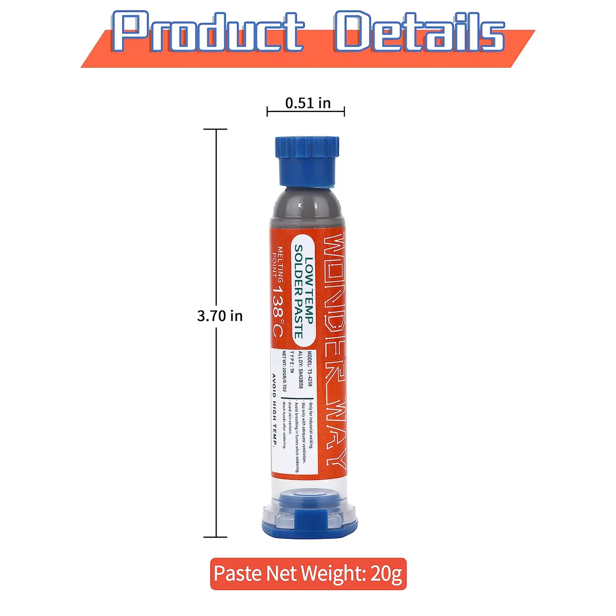 Wonderway Sn42/Bi58 T5 Lead Free Solder Paste 20g (0.7 oz) | Low Melting Point for Electronics Repair - view 2