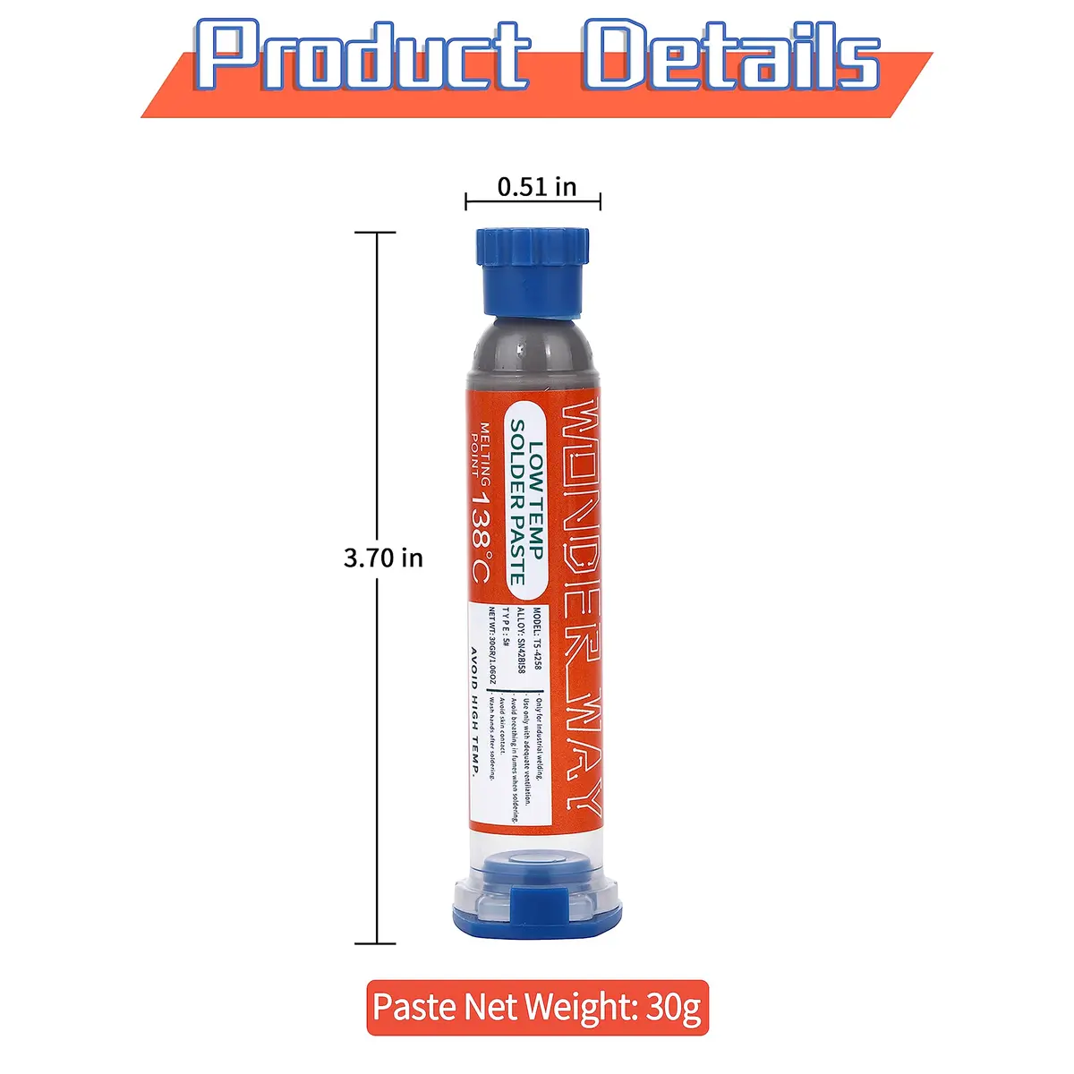 wonderway Sn42/Bi58 T5 Lead Free Solder Paste No Clean, 138℃ Melting Point (20g Net Paste) | For Electronics & Appliances - view 2