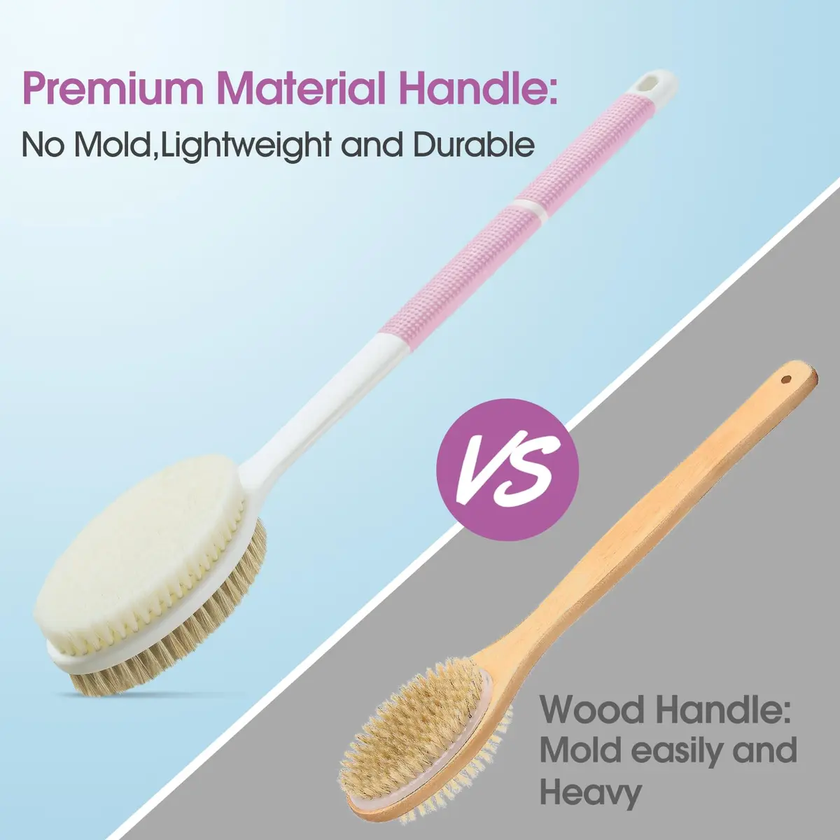 Backski Pink Body Scrubber Long Handle with Stiff & Soft Bristles | 43.5 cm (17.12 Inch) - view 4