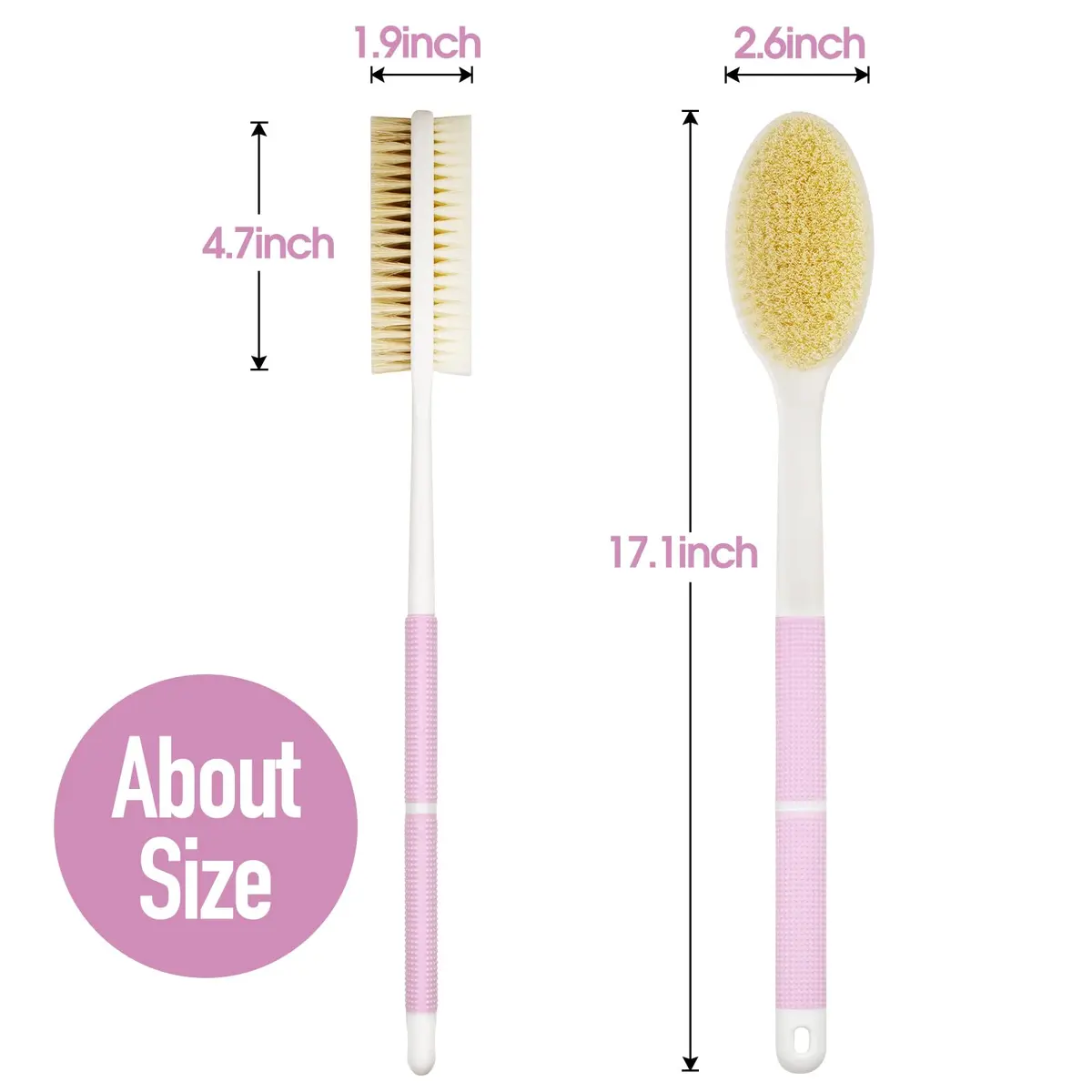 Backski Pink Body Scrubber Long Handle with Stiff & Soft Bristles | 43.5 cm (17.12 Inch) - view 5