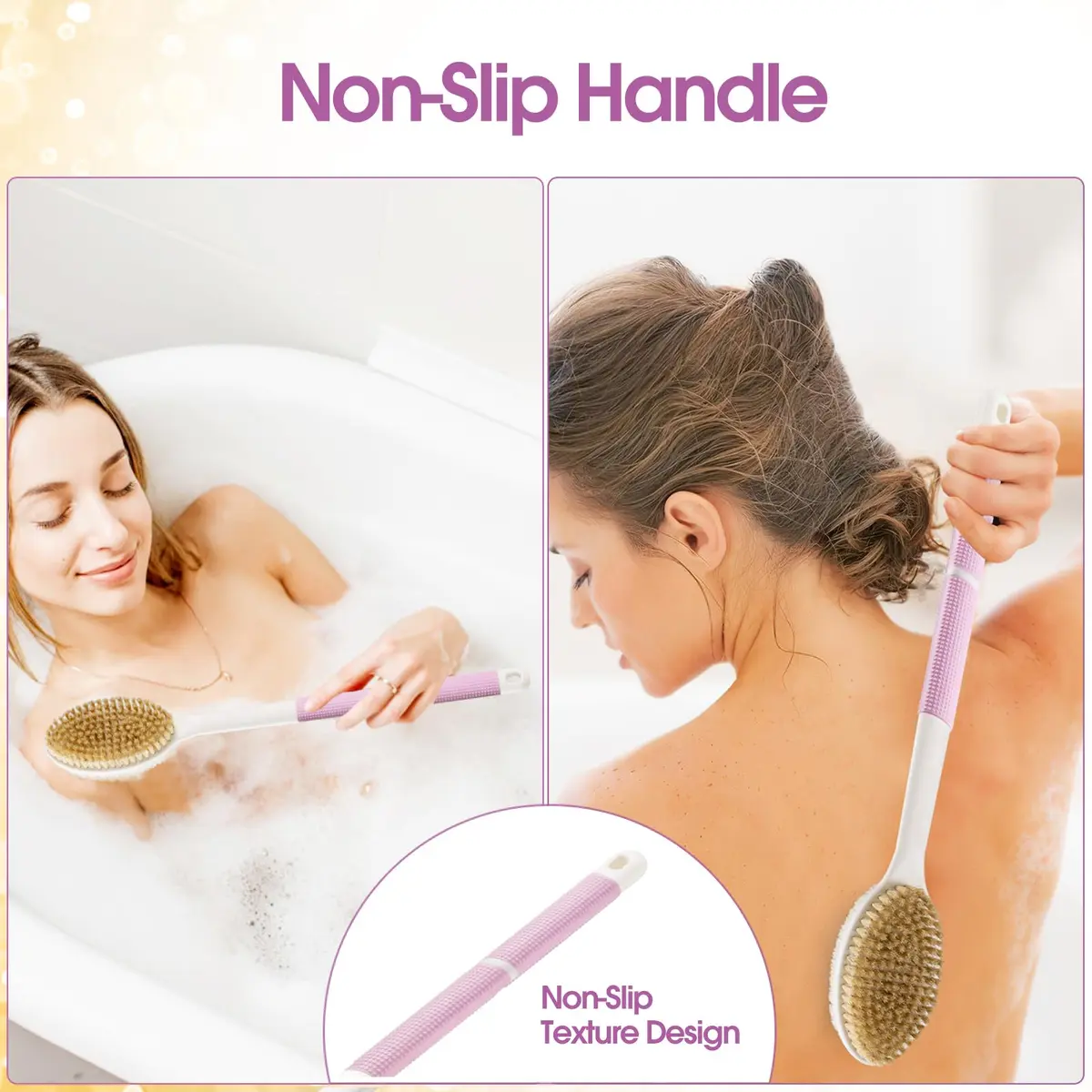 Backski Pink Body Scrubber Long Handle with Stiff & Soft Bristles | 43.5 cm (17.12 Inch) - view 2