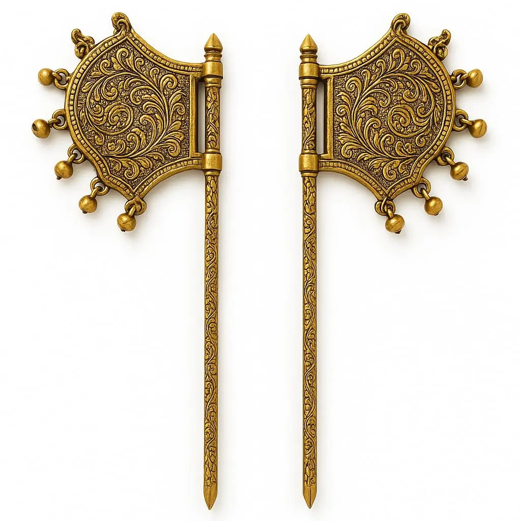 Garden Of Arts Brass Handheld Temple Fan Set of 2 | 21 cm (8 Inch) Traditional Pooja Fan with Ghungroo Bells - main product image