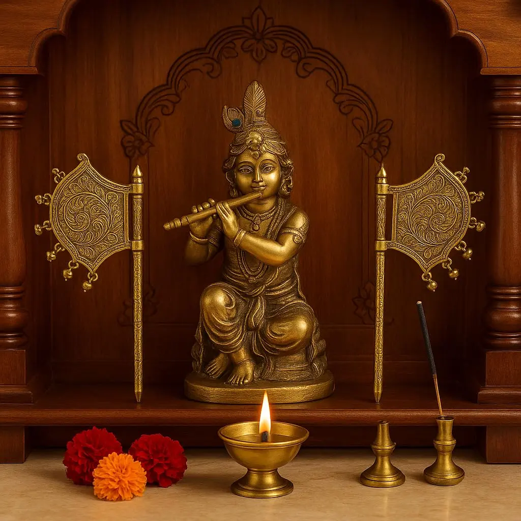 Garden Of Arts Brass Handheld Temple Fan Set of 2 | 21 cm (8 Inch) Traditional Pooja Fan with Ghungroo Bells - view 2