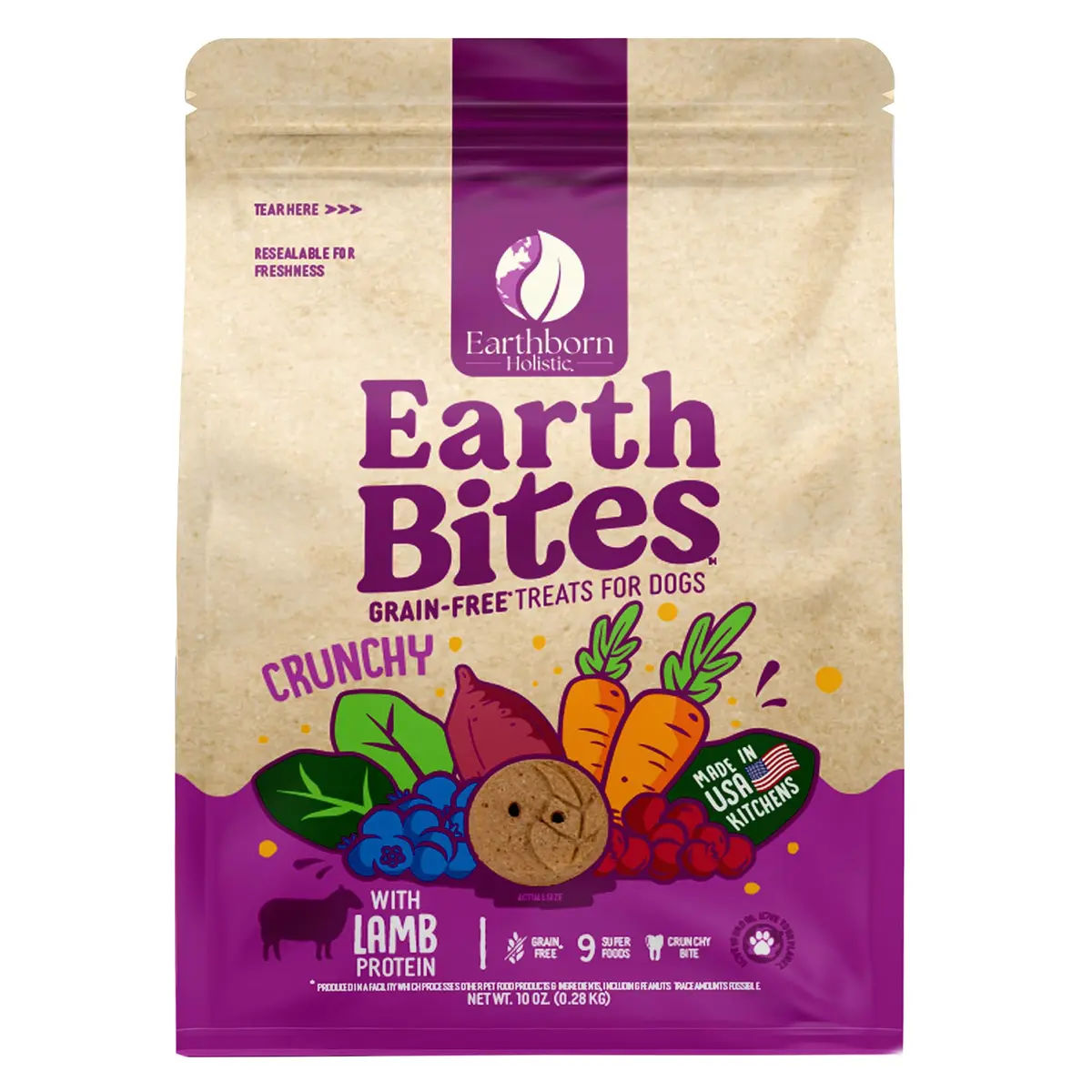 Earthborn Holistic EarthBites Grain-Free Dog Treats with Lamb 10 oz | Crunchy, Healthy & Made in USA - main product image