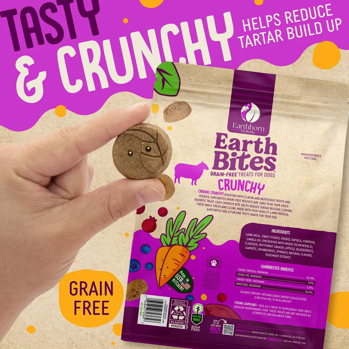 Earthborn Holistic EarthBites Grain-Free Dog Treats with Lamb 10 oz | Crunchy, Healthy & Made in USA - view 4