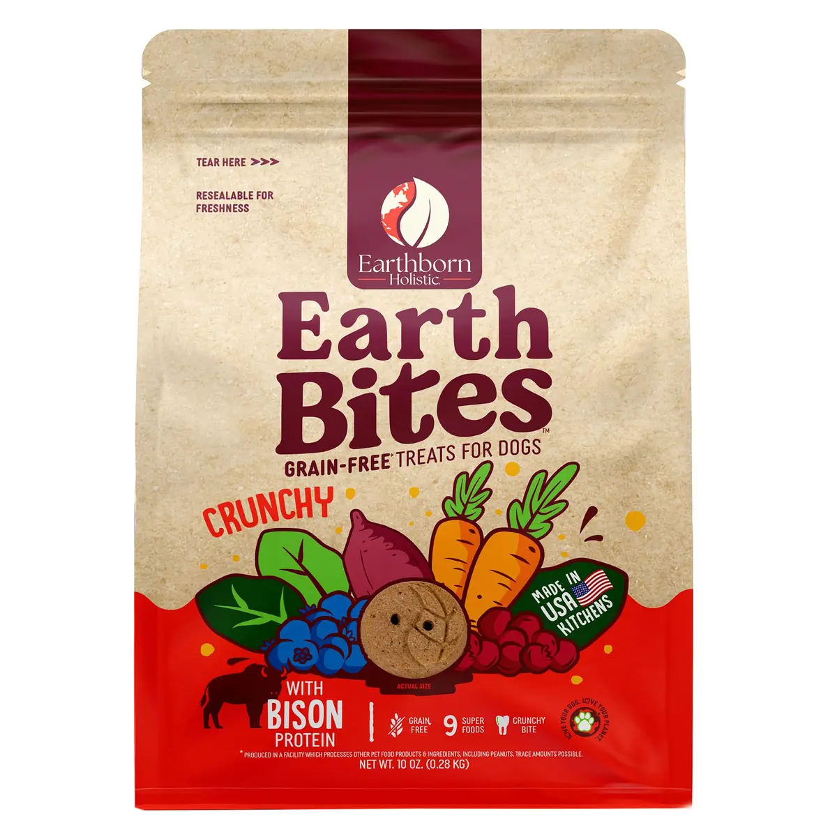 Earthborn Holistic EarthBites Grain-Free Dog Treats with Bison 10 oz | Crunchy, Healthy & Tartar-Reducing - main product image