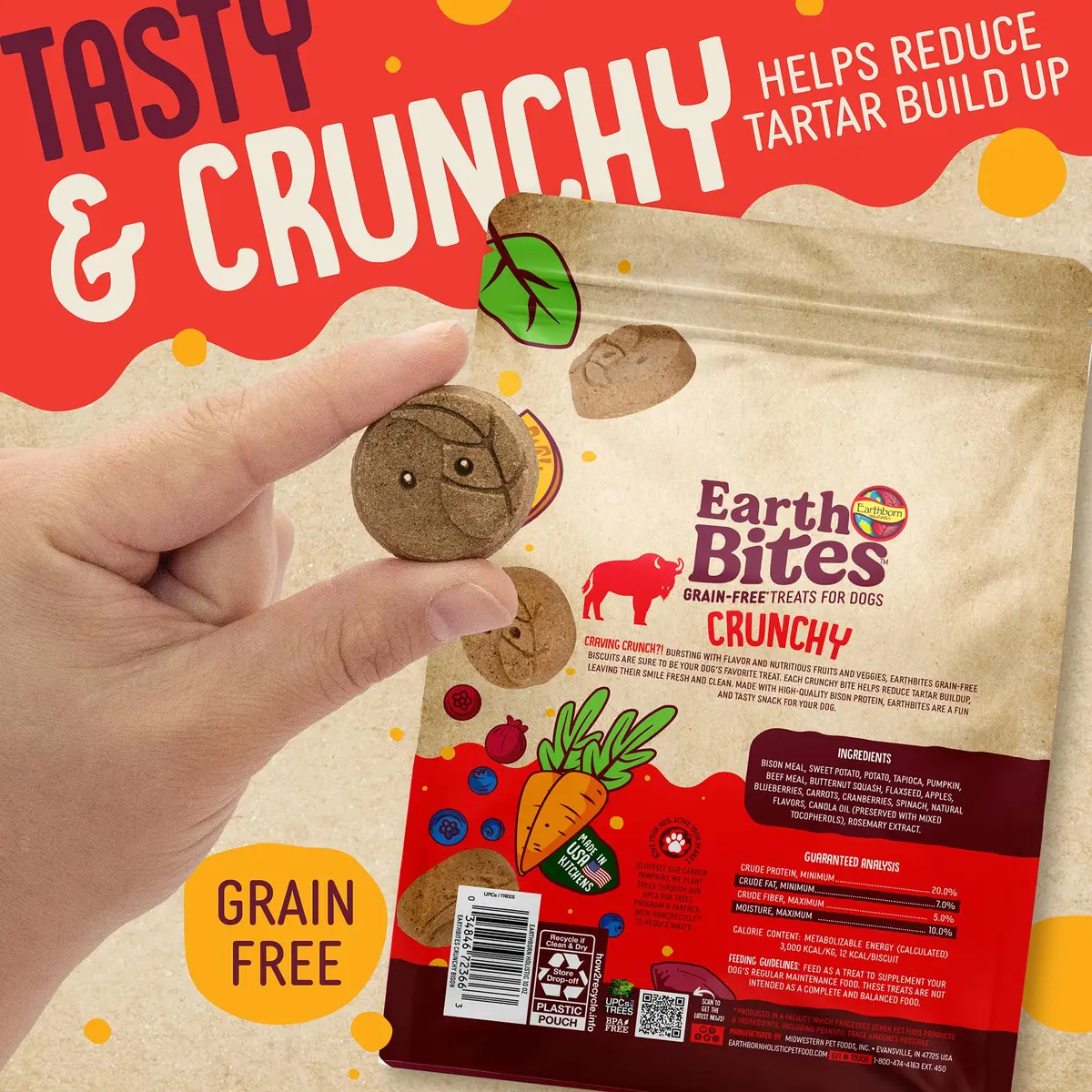 Earthborn Holistic EarthBites Grain-Free Dog Treats with Bison 10 oz | Crunchy, Healthy & Tartar-Reducing - view 4