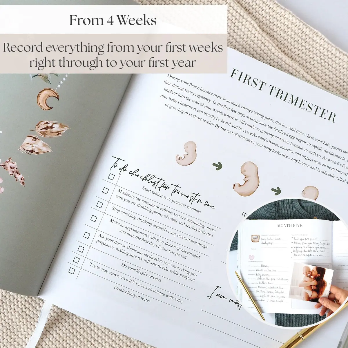 Bibi & Beau Watercolour Pregnancy Journal & Baby Memory Book 196-Page Hardcover | Complete First-Time Mom Planner - view 4
