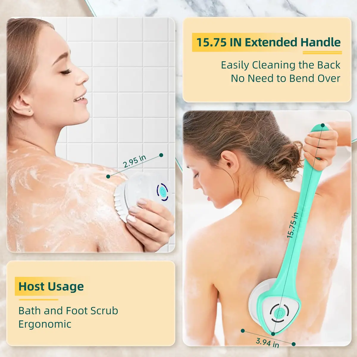 Loodic Electric Back Scrubber with 5 Brush Heads, Rechargeable Long Handle (Green) | 41cm (15.75 Inch) - view 3