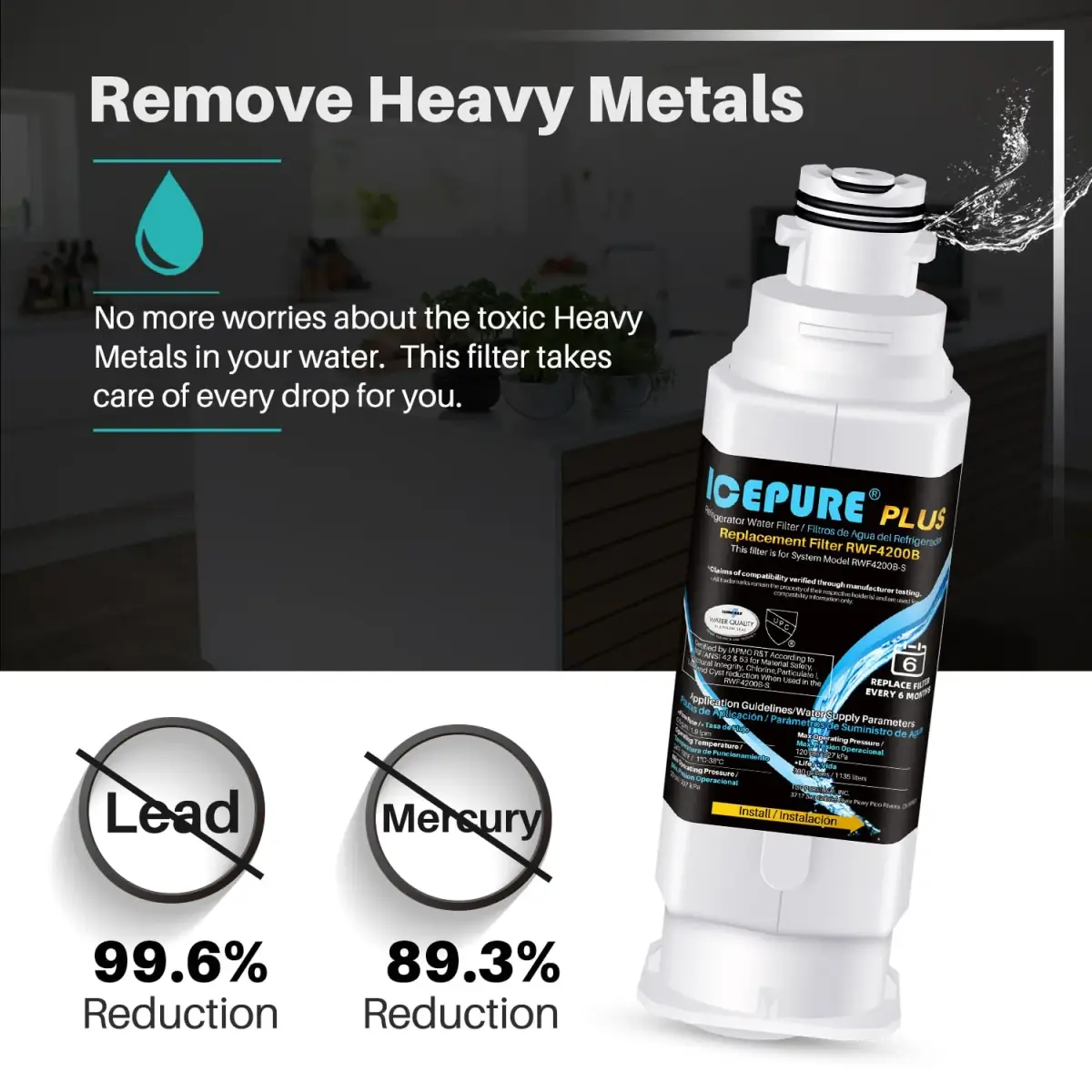 ICEPURE PLUS RWF4200B Refrigerator Water Filter 3-Pack | NSF Certified Heavy Metals Removal - view 5