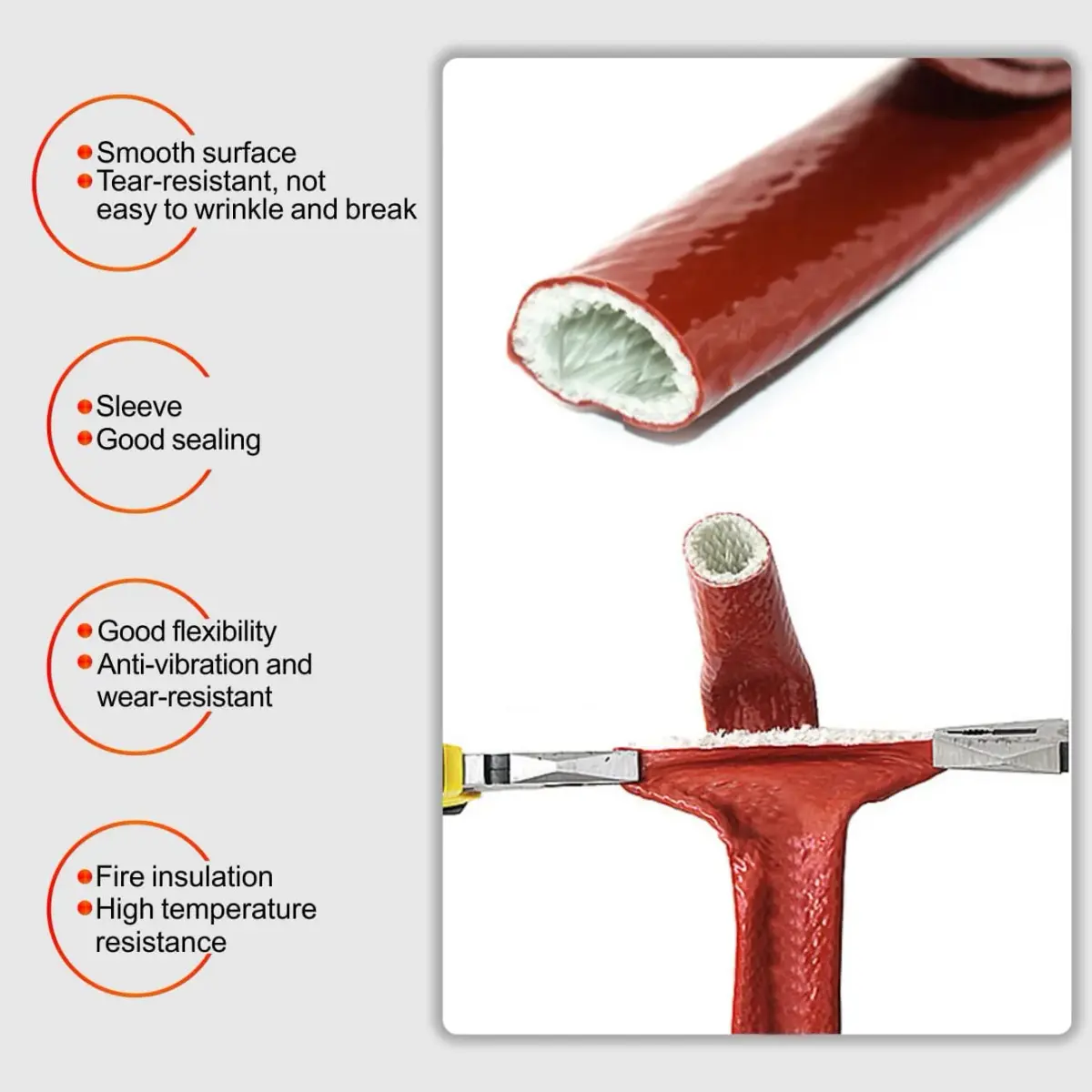 Ummickl Red Fuel Line Heat Shield Insulation Sleeve 10mm (3/8" ID) x 1.5m (5ft) | High Temp Silicone Coated Fiberglass - view 3