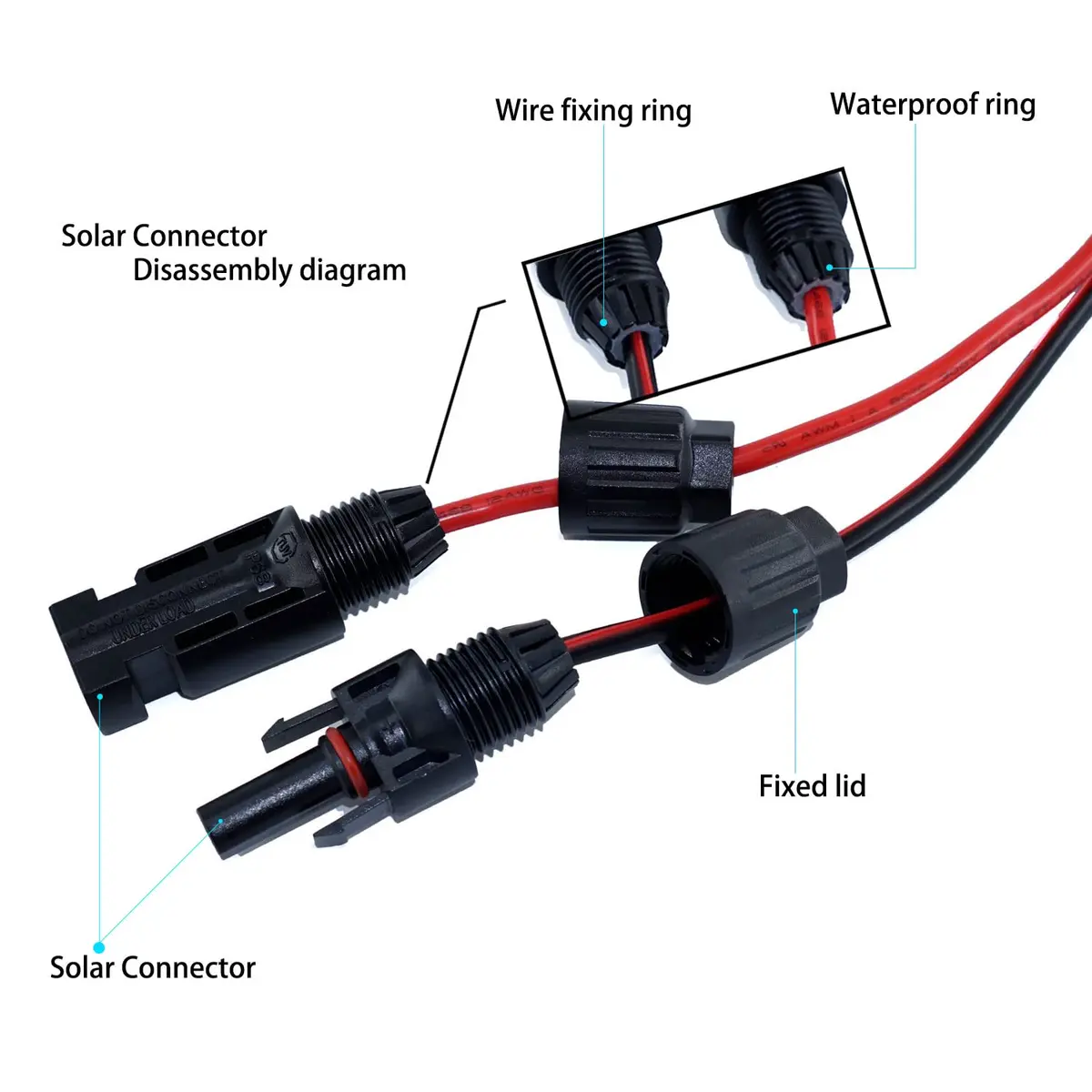 iHaospace Solar to XT60 Charging Cable 10FT (3.04m) | 12AWG Tinned Copper, 300V Rated, IP68 Waterproof - view 2