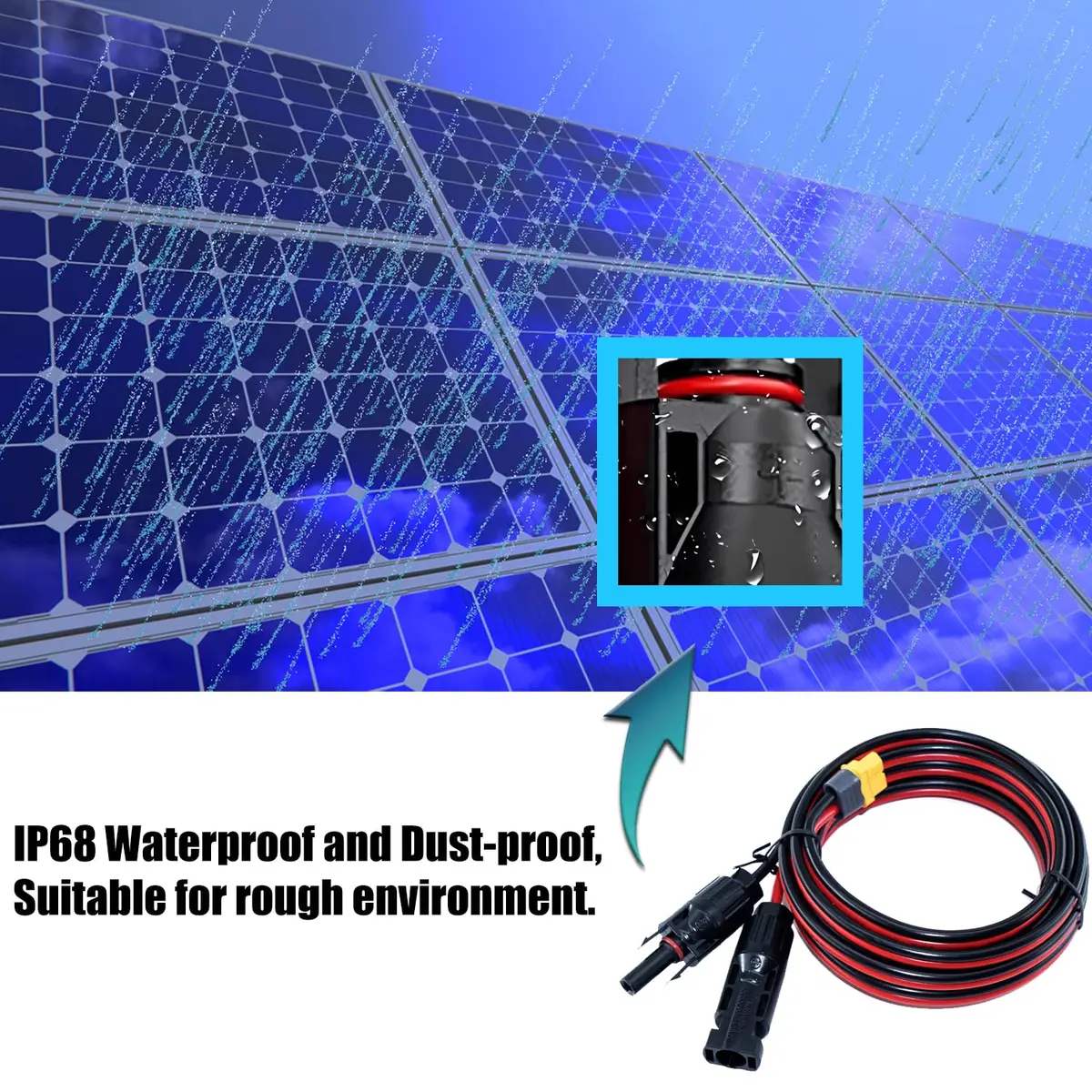 iHaospace Solar to XT60 Charging Cable 10FT (3.04m) | 12AWG Tinned Copper, 300V Rated, IP68 Waterproof - view 4