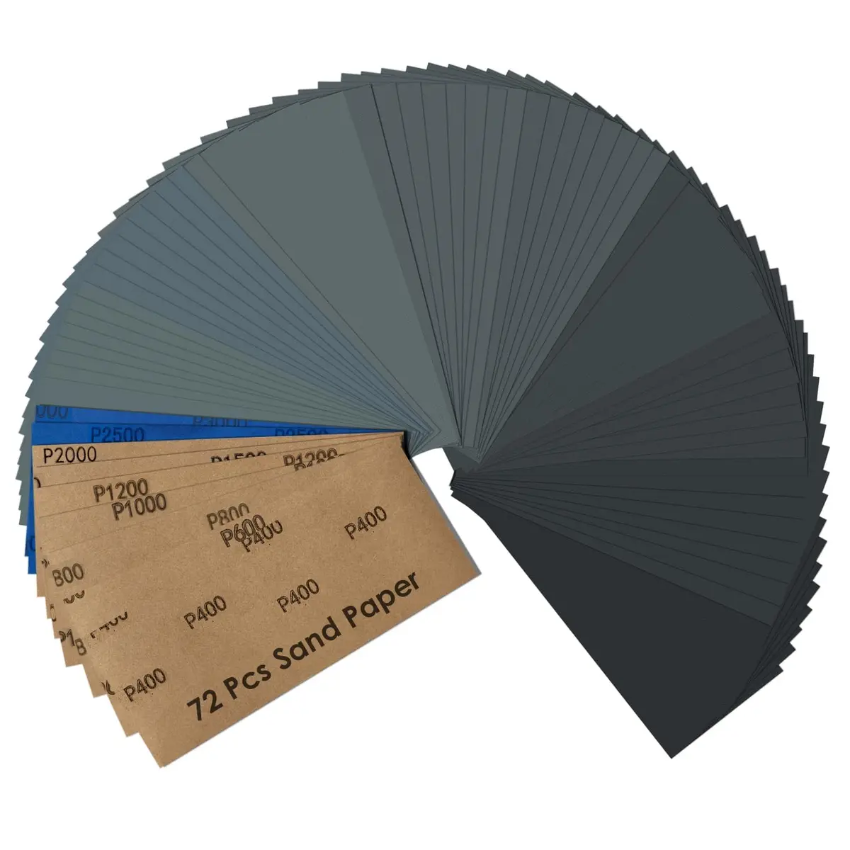auriikoop Sandpaper Assortment 400-3000 Grit | Wet & Dry, 72 pcs, 9 x 3.6 inch - main product image