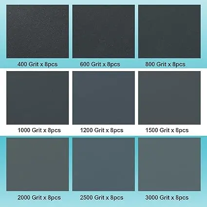 auriikoop Sandpaper Assortment 400-3000 Grit | Wet & Dry, 72 pcs, 9 x 3.6 inch - view 5