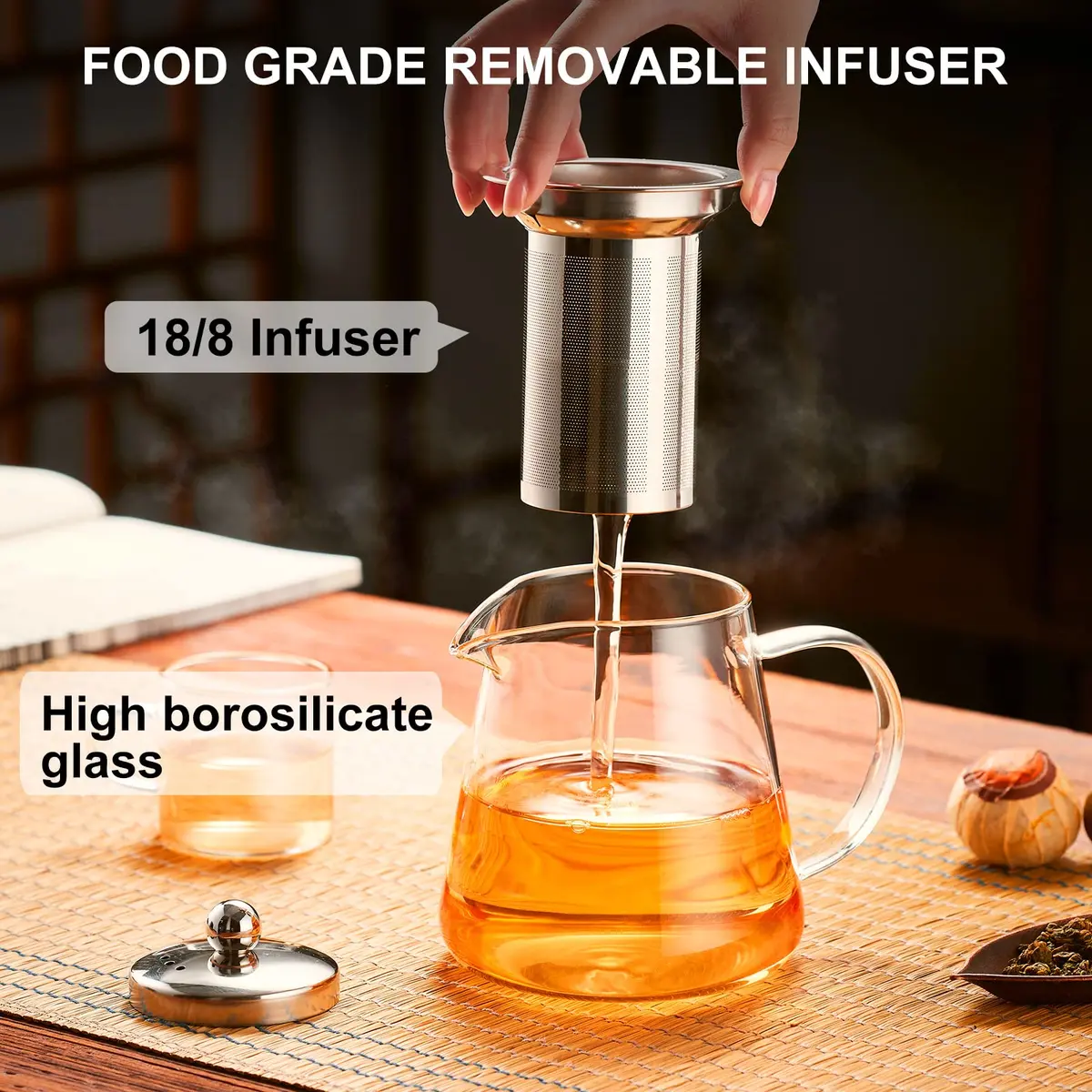 PARACITY Glass Teapot Stovetop 32 OZ | Borosilicate Clear Tea Kettle with Infuser - view 5