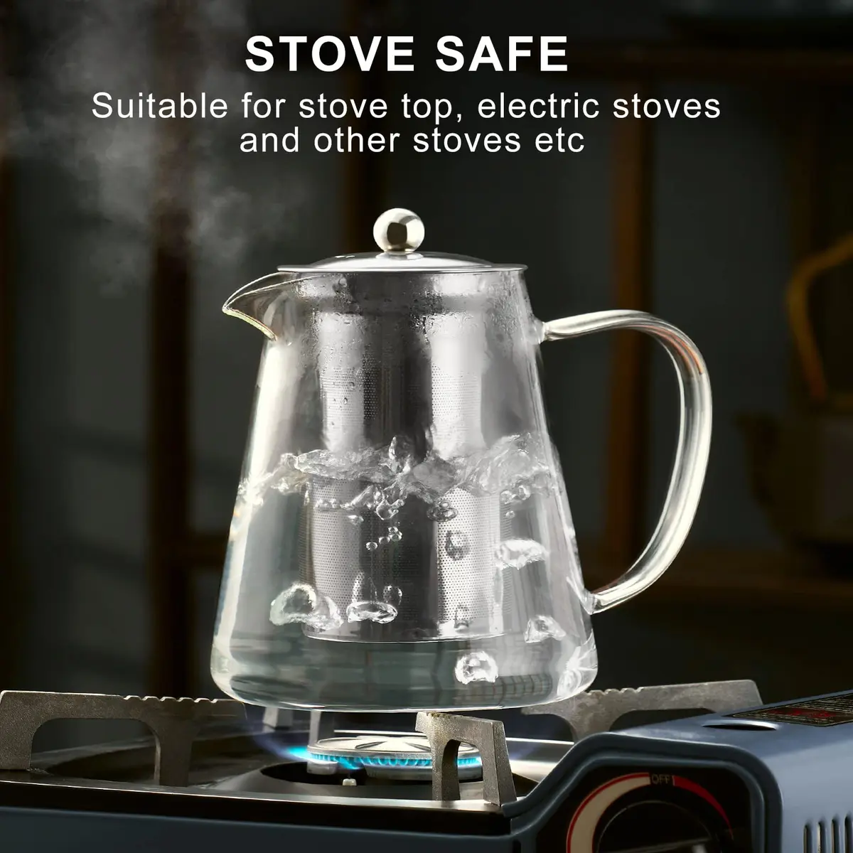 PARACITY Glass Teapot Stovetop 32 OZ | Borosilicate Clear Tea Kettle with Infuser - view 6